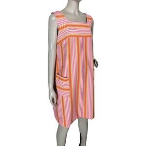 MOD 60s/70s Vintage Granny Core Striped Sleeveless Smock Pinafore Jumper Dress
